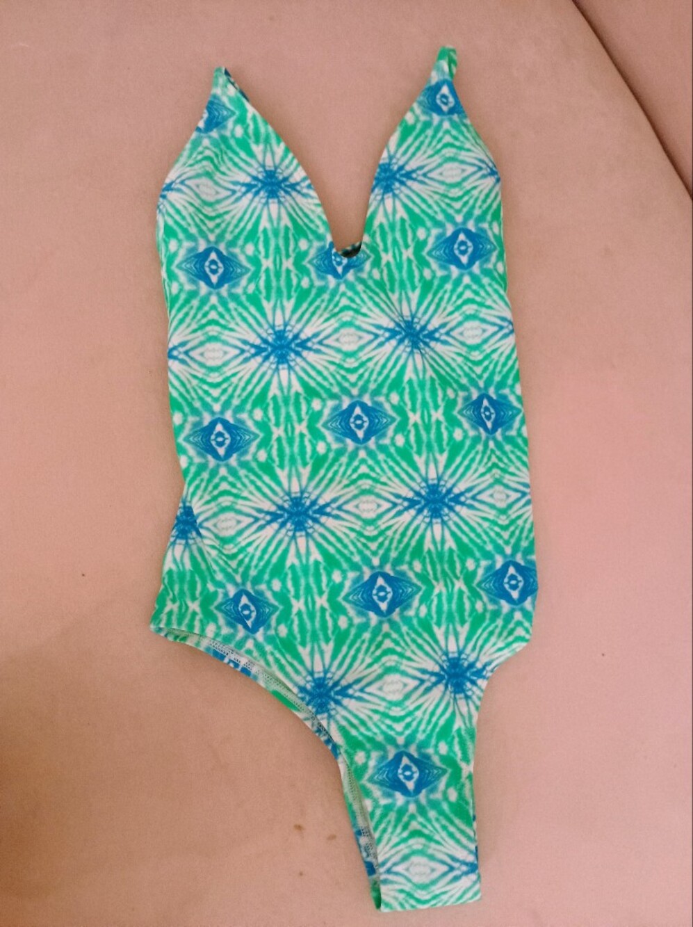Forever 21 NWT Lace Up Back Green & Blue One-Piece Swimsuit - Picture 8 of 8